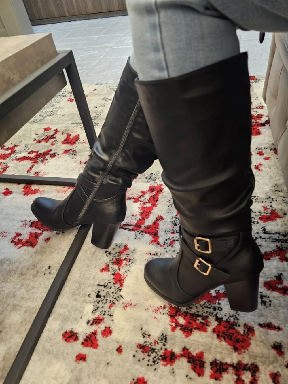 Women’s Slouchy Knee-High Boots | Chunky Heel Buckle Boots